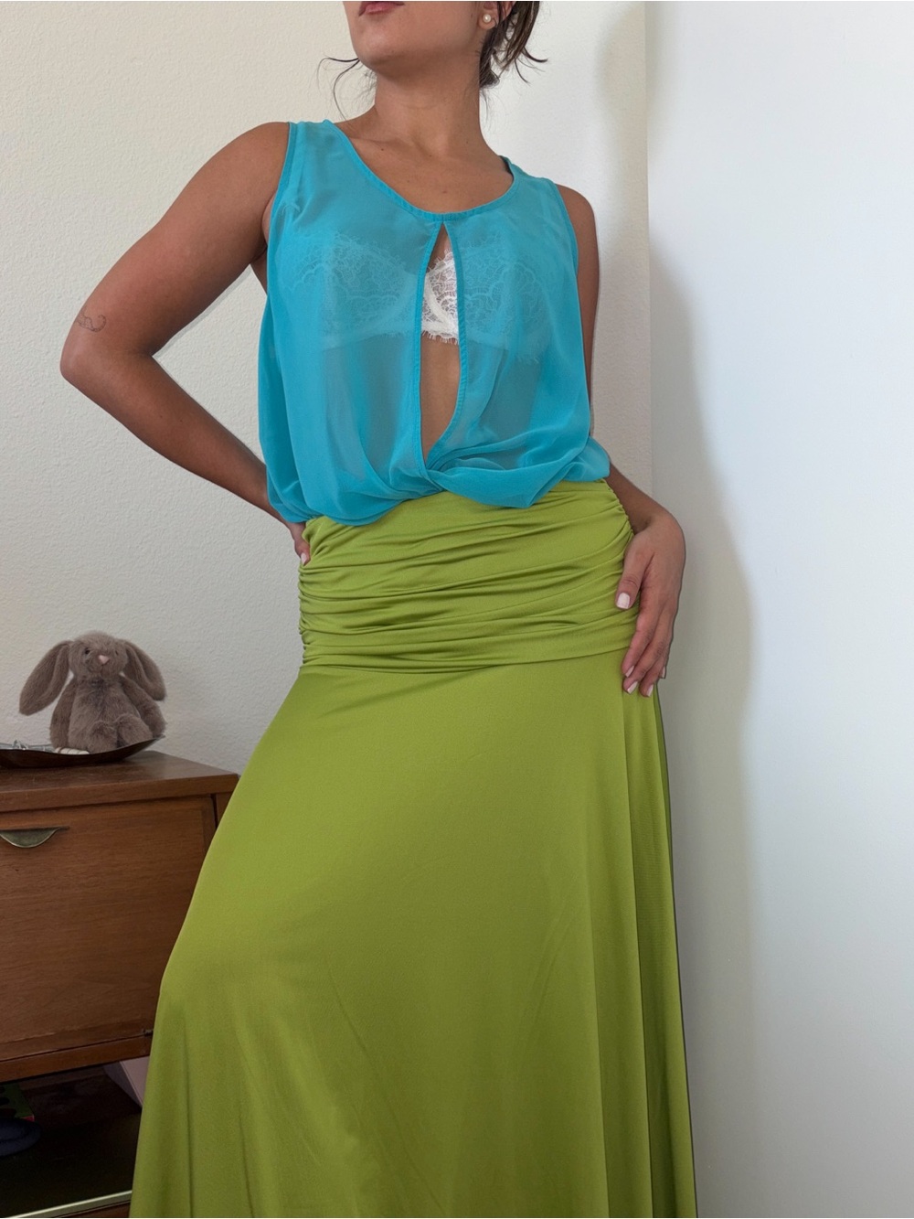 Y2K Sheer Aqua Blue Open Top